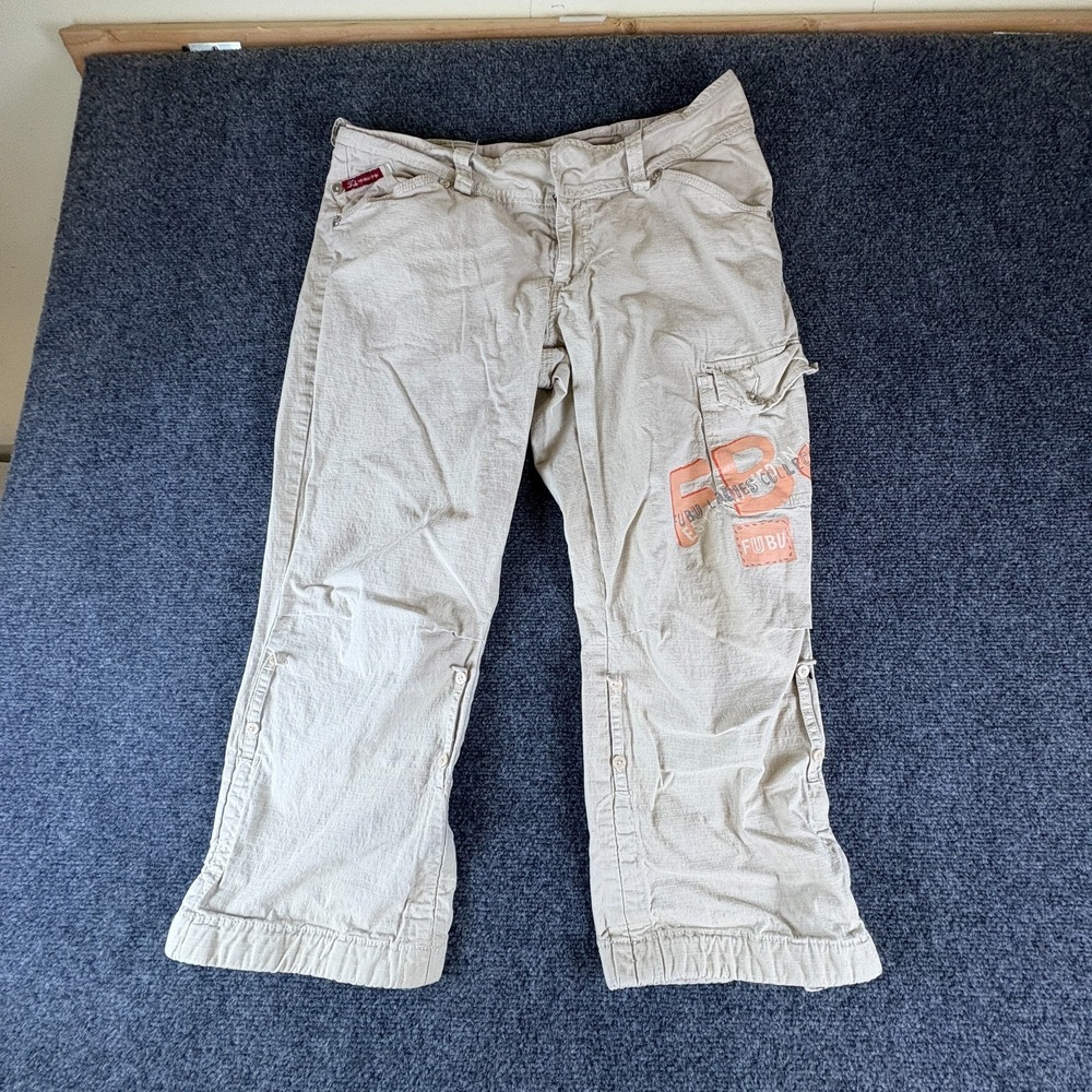 FUBU‎ The Collection Cargo Pants Womens 32x23 Beige Ripstop Mid Rise Cropped